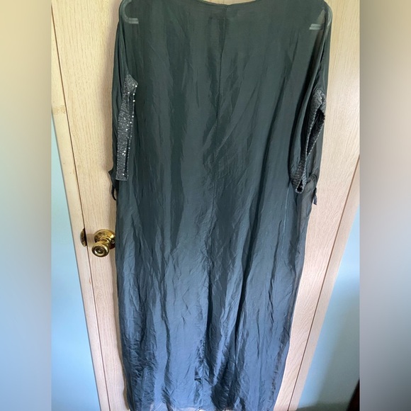 SCANDAL Italy Long Kaftan Silk Blend Dress Sequin Accents Read - Picture 9 of 14